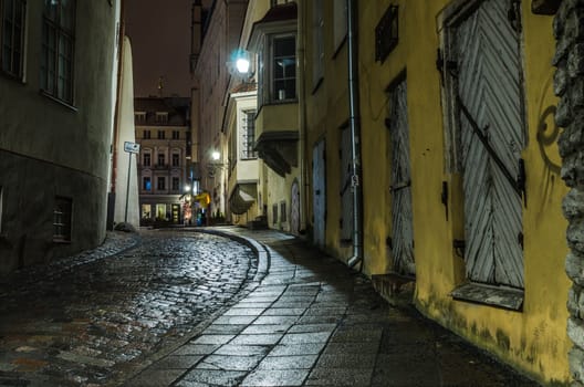 TALLINN, ESTONIA - JANUARY 29, 2017: Night Tallinn, night view of the street, Tallinn Estonia.