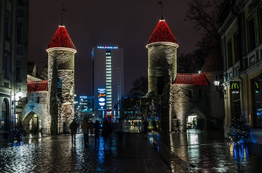 TALLINN, ESTONIA - JANUARY 29, 2017: Night Tallinn, night view of the street, Tallinn Estonia.