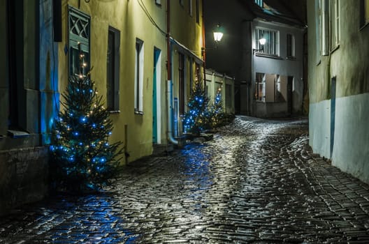 TALLINN, ESTONIA - JANUARY 29, 2017: Night Tallinn, night view of the street, Tallinn Estonia.