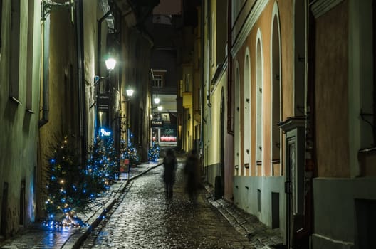 TALLINN, ESTONIA - JANUARY 29, 2017: Night Tallinn, night view of the street, Tallinn Estonia.