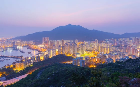 Hong Kong Tuen Mun downtown at sunset