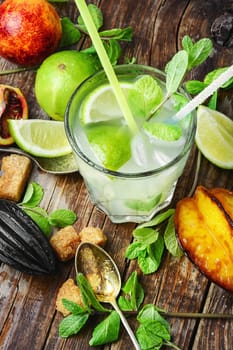 refreshing vegan drink with fresh lime,orange, mint and averrhoa