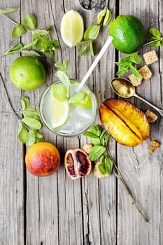 refreshing vegan drink with fresh lime,orange, mint and averrhoa