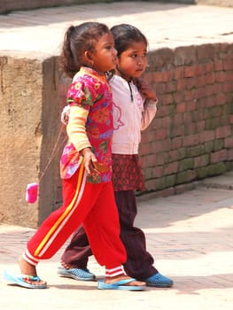 kids on the street of Kathmandu Nepal