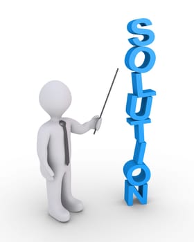 3d businessman is showing a vertical solution word