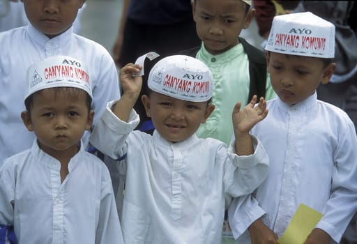 a Muslim protest at the city centre of Jakarta in Indonesia in Southeastasia.