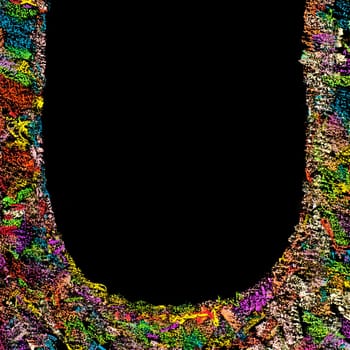 Colorful frame image isolated on black background, copy space available.Hand drawing on blackboard, horizontal shot, creativity concept