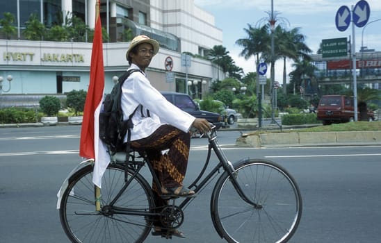 a riksha taxi driver Protest in the city centre of Jakarta in Indonesia in Southeastasia.