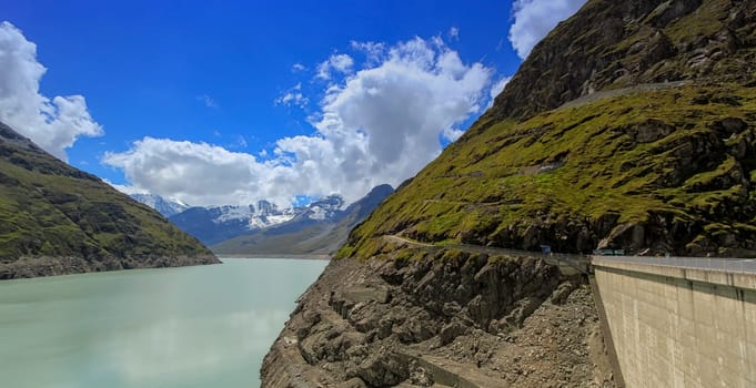 Grande Dixence dam view to alpine landscape on the Dix lake, Switzerland