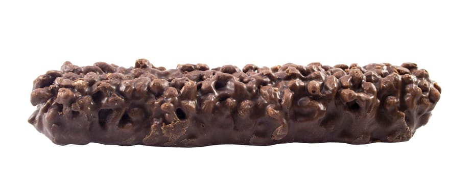 Closeup of chocolate bar isolated on white.