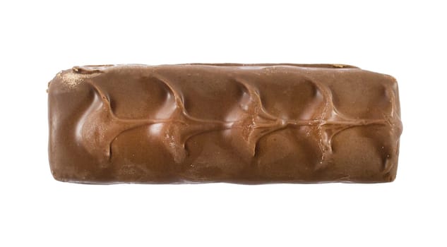 Closeup of chocolate bar isolated on white.