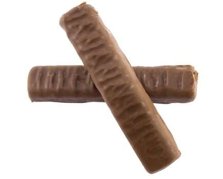 Closeup of chocolate bar isolated on white.