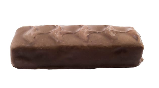 Closeup of chocolate bar isolated on white.