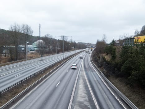 many car travelling on the motorway in to the city
