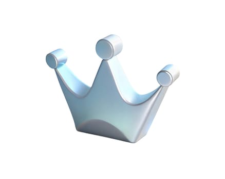 A shiny, futuristic holographic 3D crown icon with sleek curves and a glossy finish, isolated on white background, representing royalty, power, or luxury.