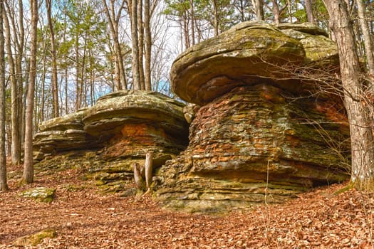 Colorful Rocks in the Forest in the Garden of the Gods in Shawnee National Forest in Illinois