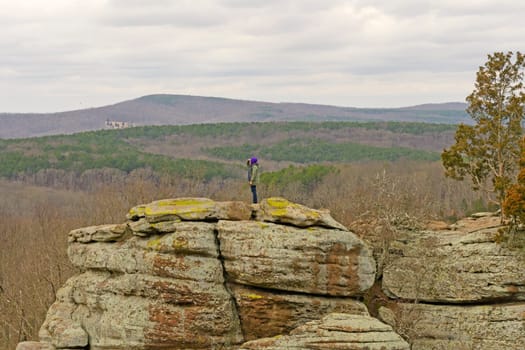 Searching across the canyon in Garden of the Gods in Shawnee National Forest in Illinois