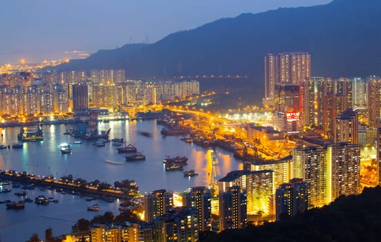 Hong Kong Tuen Mun downtown at night