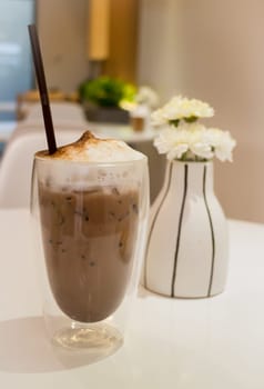 Glass Of Iced Milk Coffee Drink, stock photo