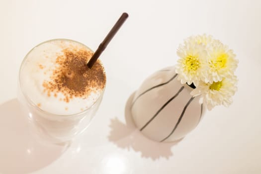 Glass Of Iced Milk Coffee Drink, stock photo