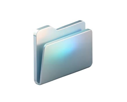 A sleek and modern holographic 3D folder icon, isolated on white background, representing digital organization, file management, and storage with a futuristic design.