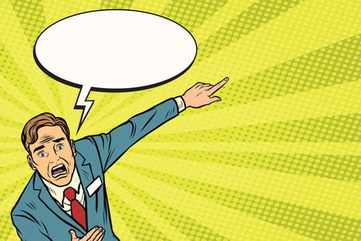 startled, the promoter shows up on. Pop art retro vector illustration