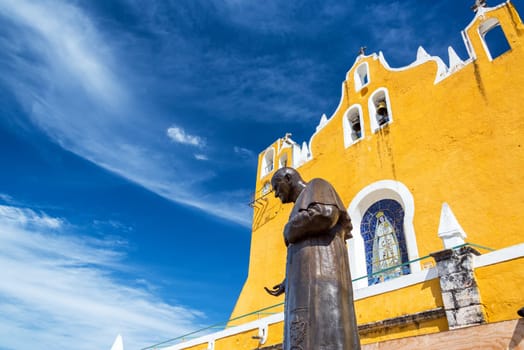 Statue of Pope John Paul II in front of the monastery in Izamal, Mexico