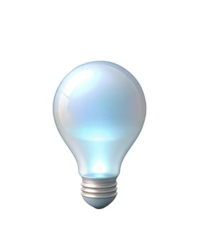 A futuristic, holographic 3D lightbulb icon glowing with soft iridescent hues, isolated on white background. Symbolizes creativity, innovation, and ideas with a modern digital design.