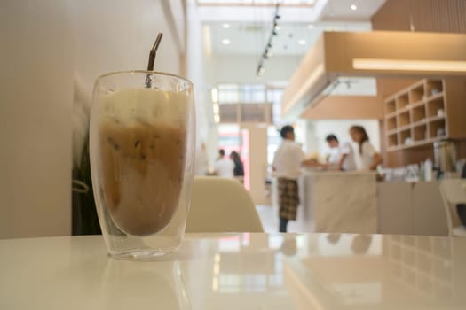 Glass Of Iced Milk Coffee Drink, stock photo