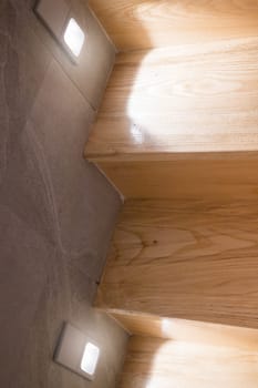 Wooden Stairs Step With Wall Light, stock photo