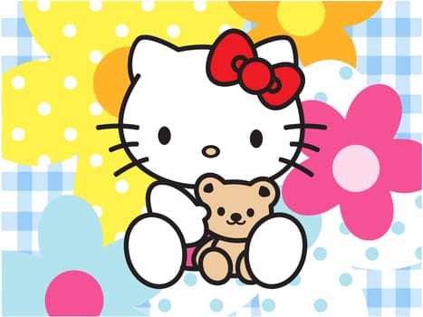 Hello Kitty flowers  background blue