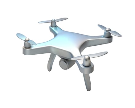 A sleek holographic 3D icon of a drone with four propellers, isolated on white background, symbolizing modern technology, aerial innovation, and digital flying systems in a futuristic design