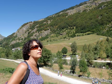a mature woman hiker in Pyrenees mountains