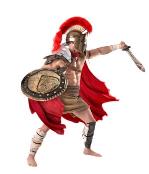Ancient warrior or Gladiator posing over a white background
