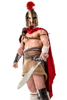 Ancient warrior or Gladiator posing over a white background