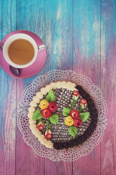 Cake on gradient color background