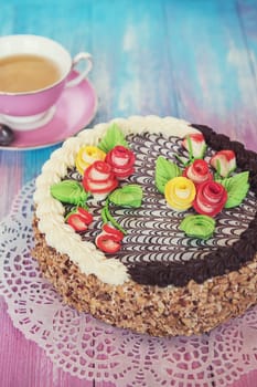 Cake on gradient color background