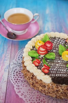 Cake on gradient color background