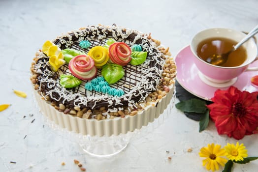 cakes composition on concrete background