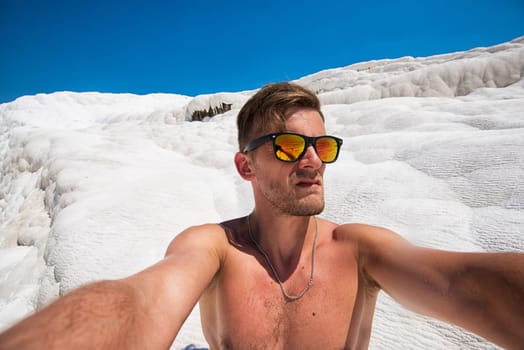 Portrait of man in Pammukale near modern Turkey city Denizli, Turkey