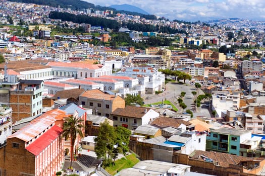 Cityscape of Quito, Ecuador as seen from the Basilica of the National Vow