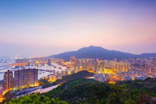Hong Kong Tuen Mun downtown at sunset