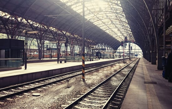 Main railway station in the Prague, Czech Republic.