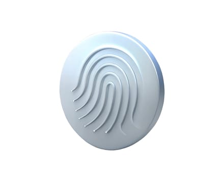 A sleek holographic 3D fingerprint icon, isolated on white background, symbolizing security, identity, and modern technology with a shiny, futuristic design