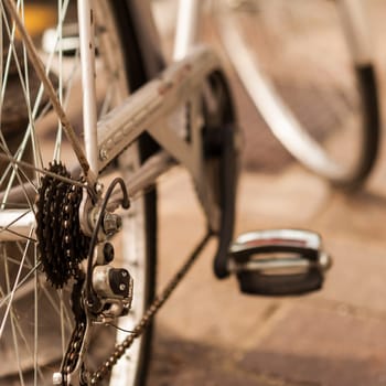 Bicycle. Selective focus on chain and transmission. Rear gear  and bike chain.