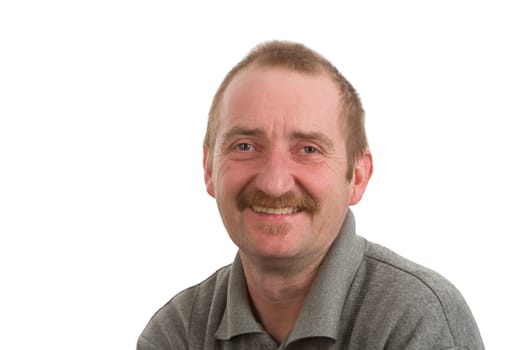Portrait of laughing man freely on a white background