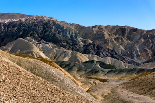 Colors of Twenty Mule Team Canyon in Death Valley in California