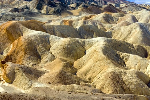 Yellow color landscape in Twenty Mule Team Canyon in Death Valley in California