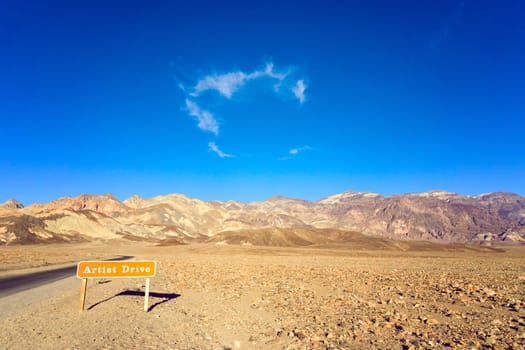 Landscape view from Artist Drive  in Death Valley National Park in California