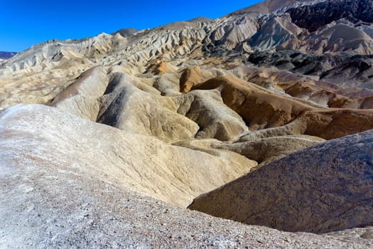 Dry waterless view of Twenty Mule Team Canyon in Death Valley National Park in California